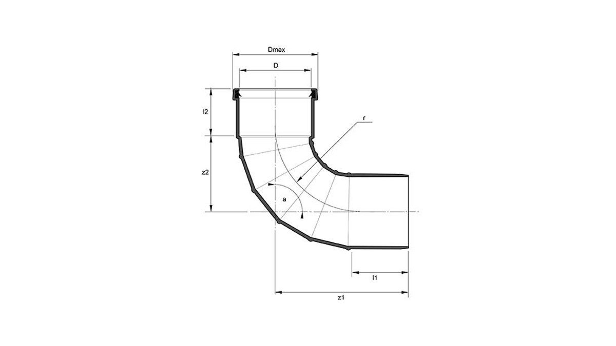 Kloak bøjning 250mm x 88,5°, PP Segmentsvejset